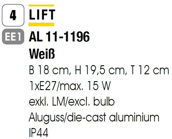 Aplica de perete exterior, protectie IP44, Lift alb