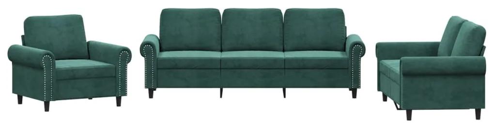 3202172 vidaXL Set de canapele cu perne, 3 piese, verde închis, catifea