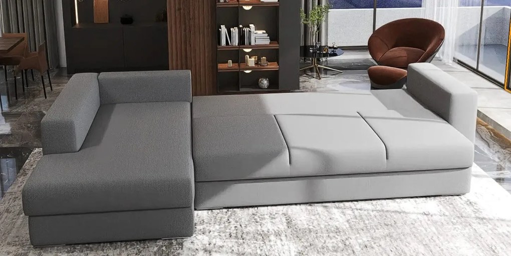 Colțar extensibil dumonde cu ladă de depozitare si sezut confortabil din spuma high-density, Gloria Enjoy Grey 320x183 cm