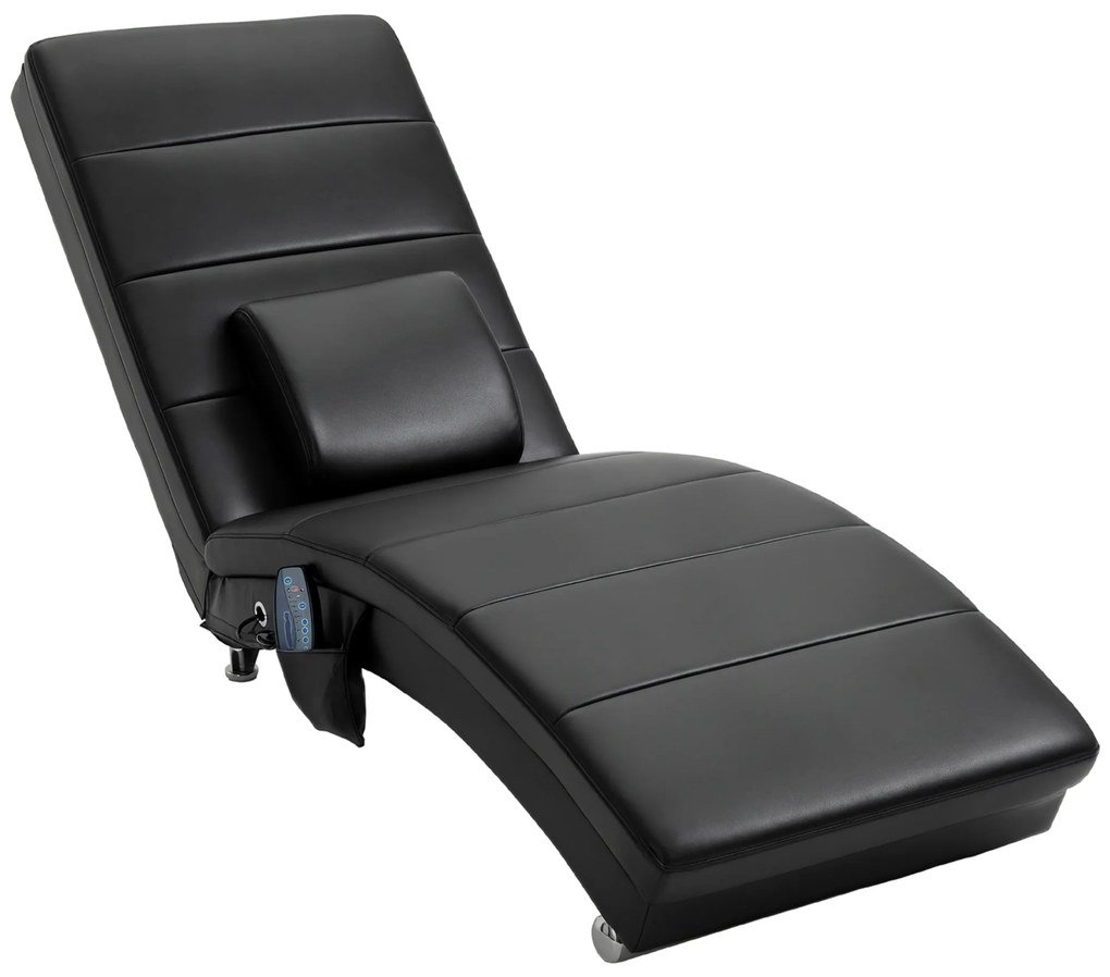 HOMCOM Relaxliege cu funcție de masaj, fotoliu de lounge ergonomic cu spătar înalt, cu funcție de masaj și pernă cu design Zero-G, fotoliu de lounge din piele ecologică, metal, spumă, negru, 58 x 163 x 87 cm | Aosom Romania