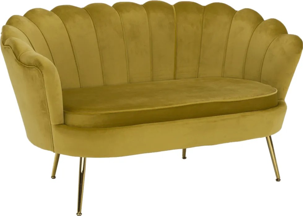 Bancă în stil Art-deco, catifea Velvet muştar/crom auriu, NOBLIN
