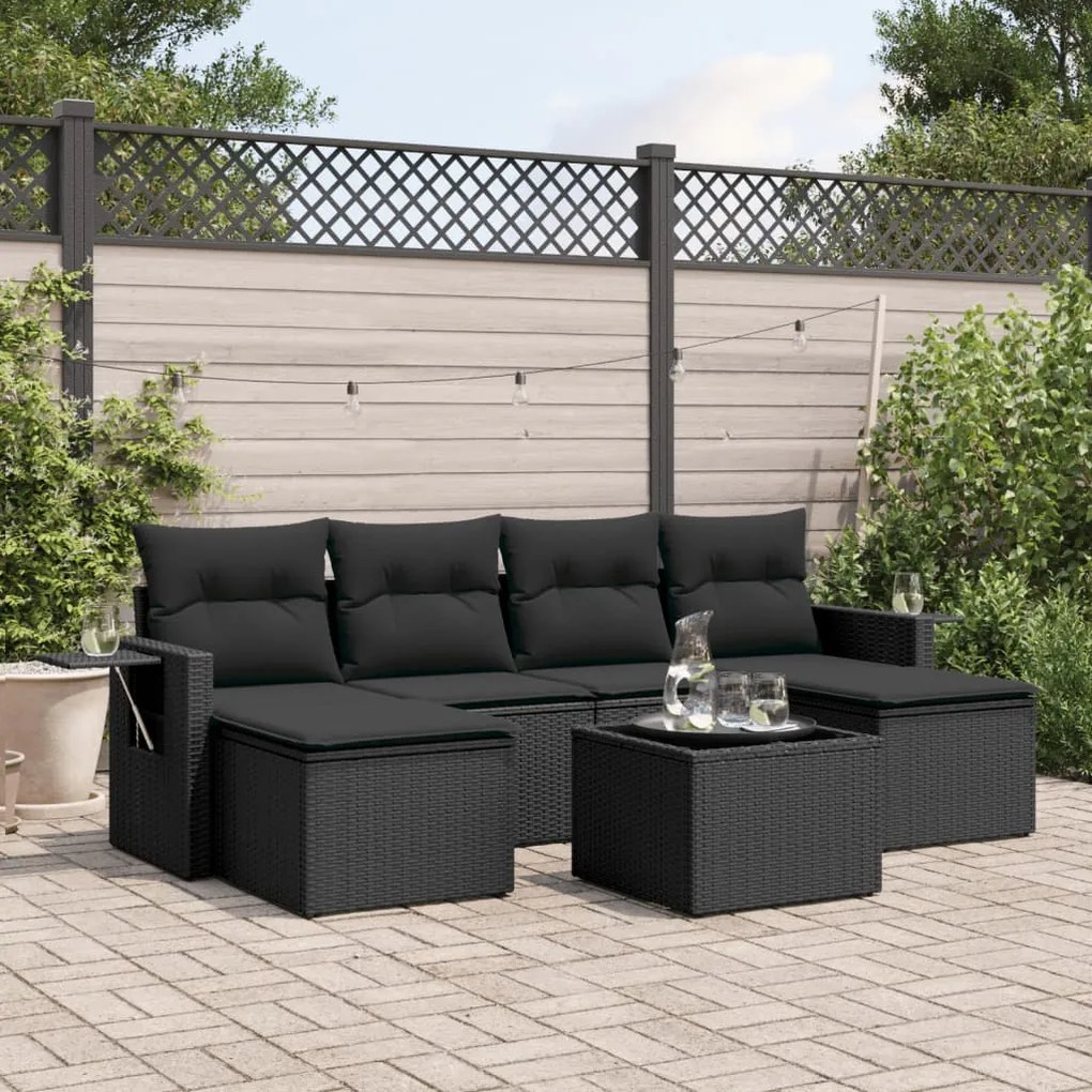 vidaXL Set canapele de grădină cu perne, 7 piese, negru, poliratan