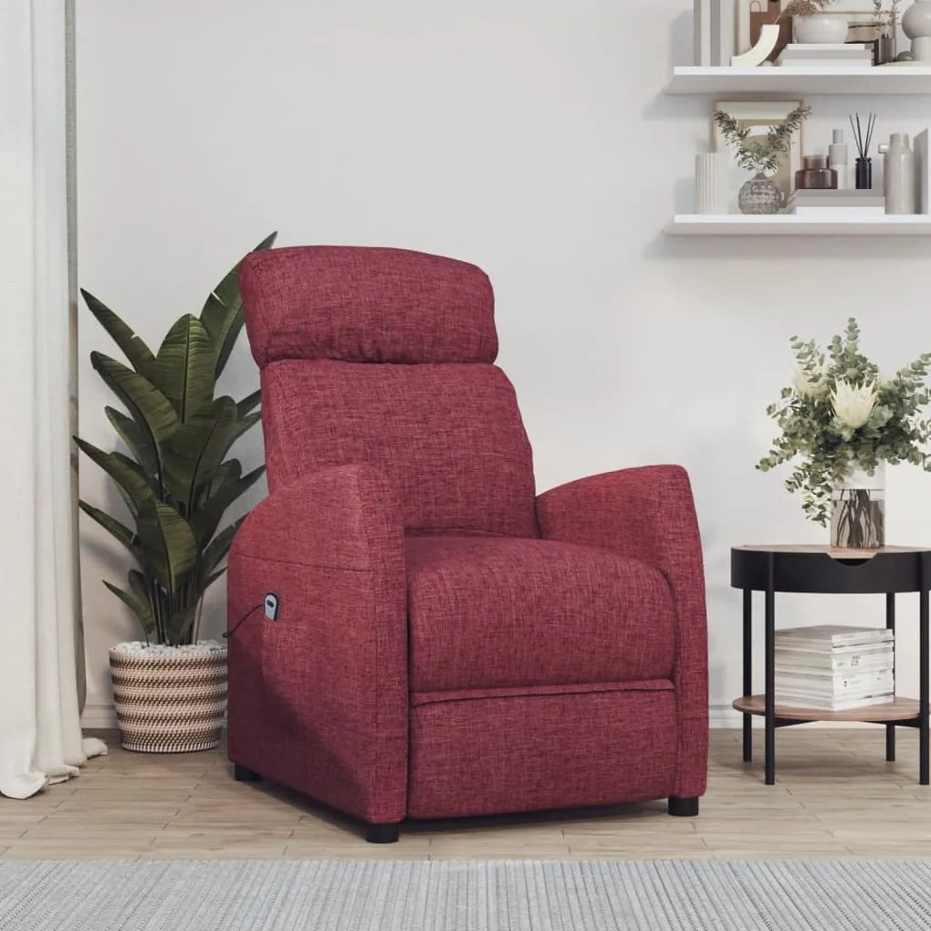 3073639 vidaXL Fotoliu rabatabil electric, roșu vin, material textil