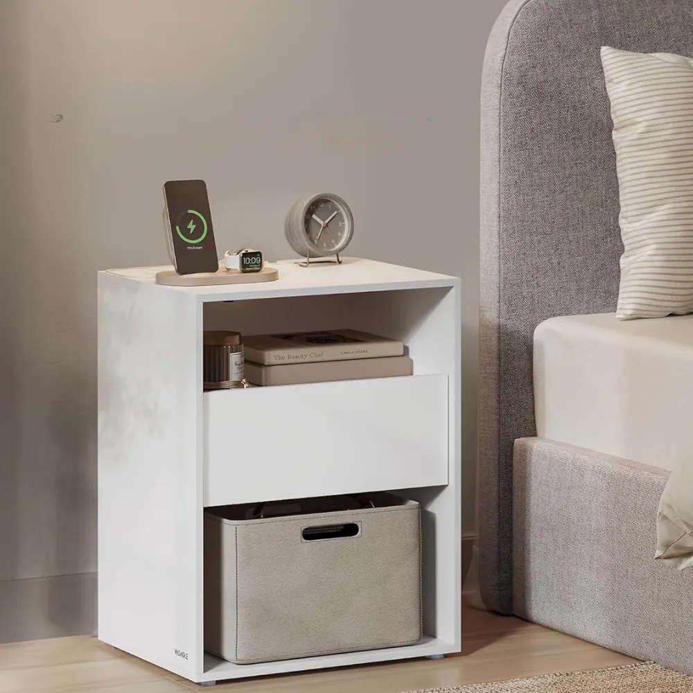 Noptieră LUCIANO cu funcție de încărcare, 35x45x58,3 cm, alb Vasagle