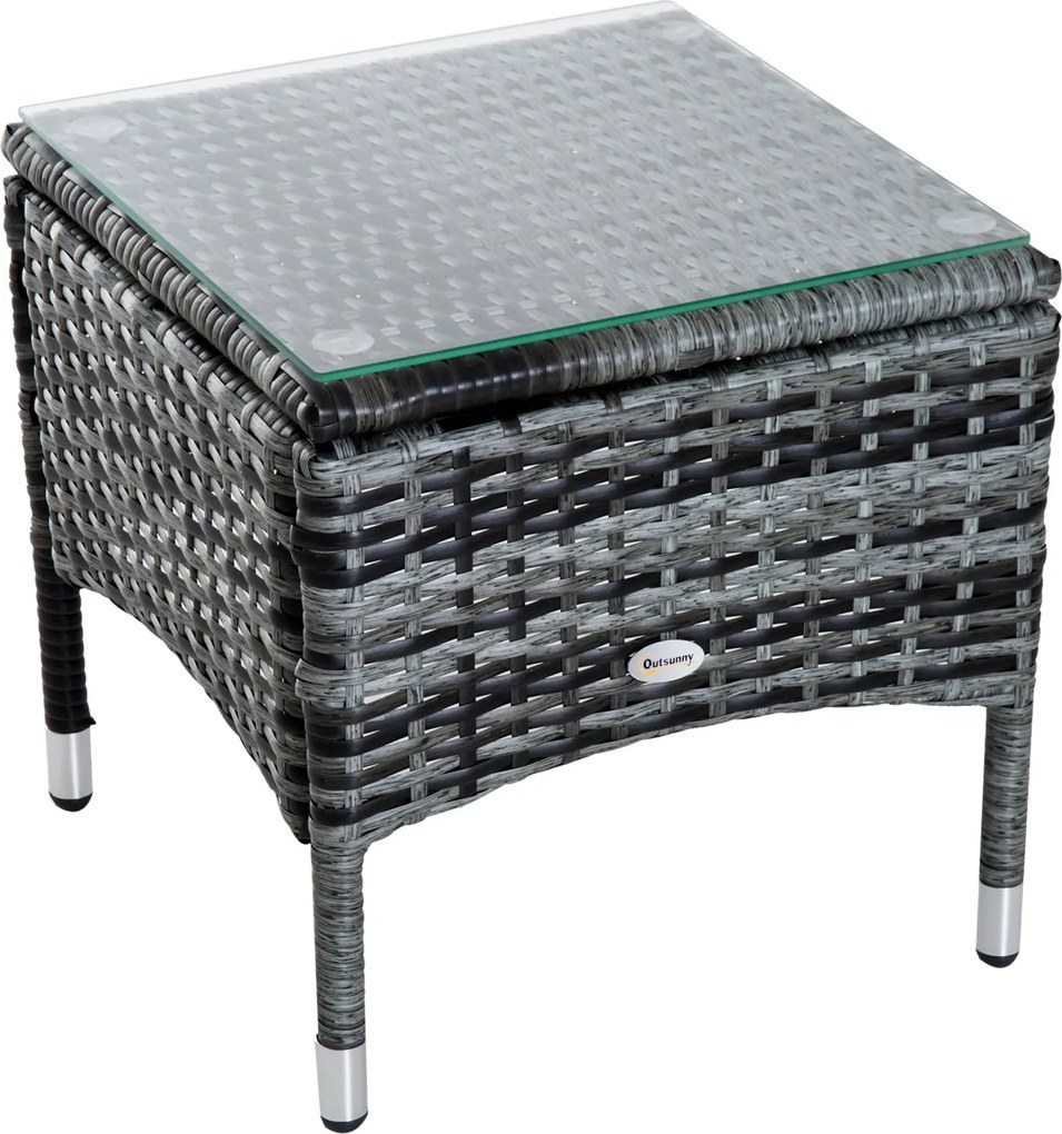 Outsunny Set 2 Sezlonguri si 1 Masuta de Gradina in Poli ratan Gri cu Saltea Captusita si Roti | Aosom Romania