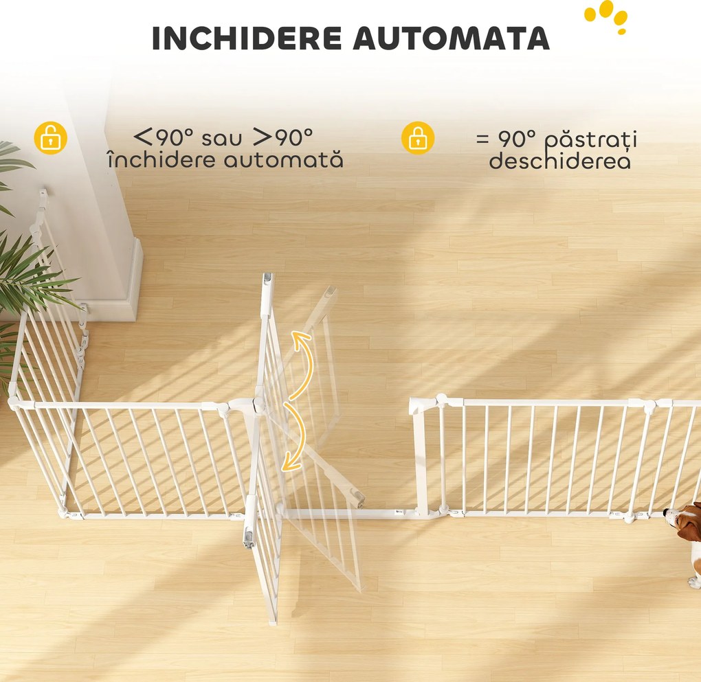 PawHut Gard pentru Câini cu 8 Panouri Modulabile cu Închidere Automată, din Oțel și ABS, 61x3x75 cm, Alb | Aosom Romania