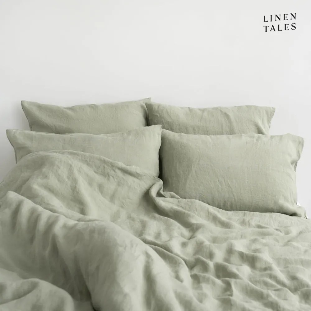 Lenjerie de pat verde-deschis din in pentru pat de o persoană 140x200 cm – Linen Tales