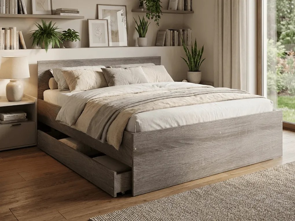 Pat ELISA 120 x 200 cm, stejar trufa Saltele: Cu saltele Coco Maxi 20 cm, Somiera pat: Fara somiera
