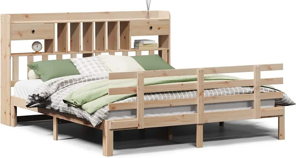 vidaXL Pat cu bibliotecă fără saltea, 180x200 cm, lemn masiv de pin