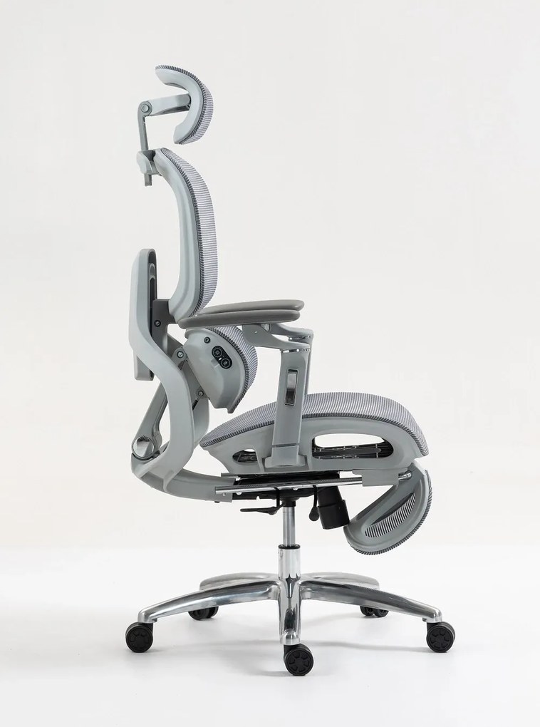 VIGOCHAIR ULTRA PRO VENT/ROLLER Scaun ergonomic, sezut cu ventilatie, spatar reglare verticala, suport lombar cu role masaj si incalzire, sezut translatie, cotiere 6D, suport picioare, Full Mesh, Gri