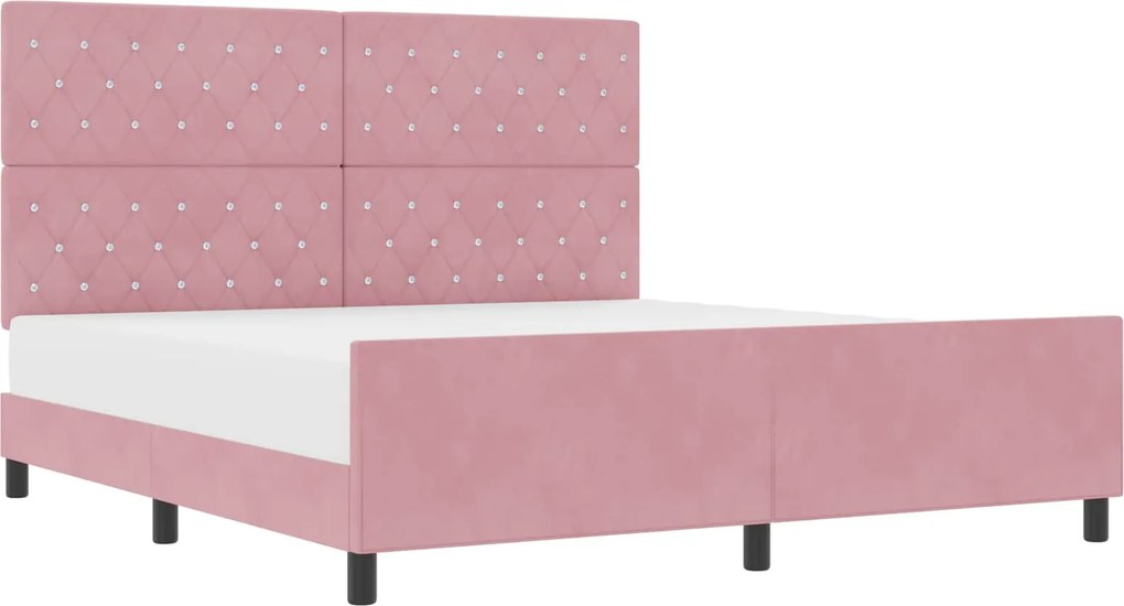vidaXL Pat cu arcuri cu headboard Roz 180 x 200 cm Catifea