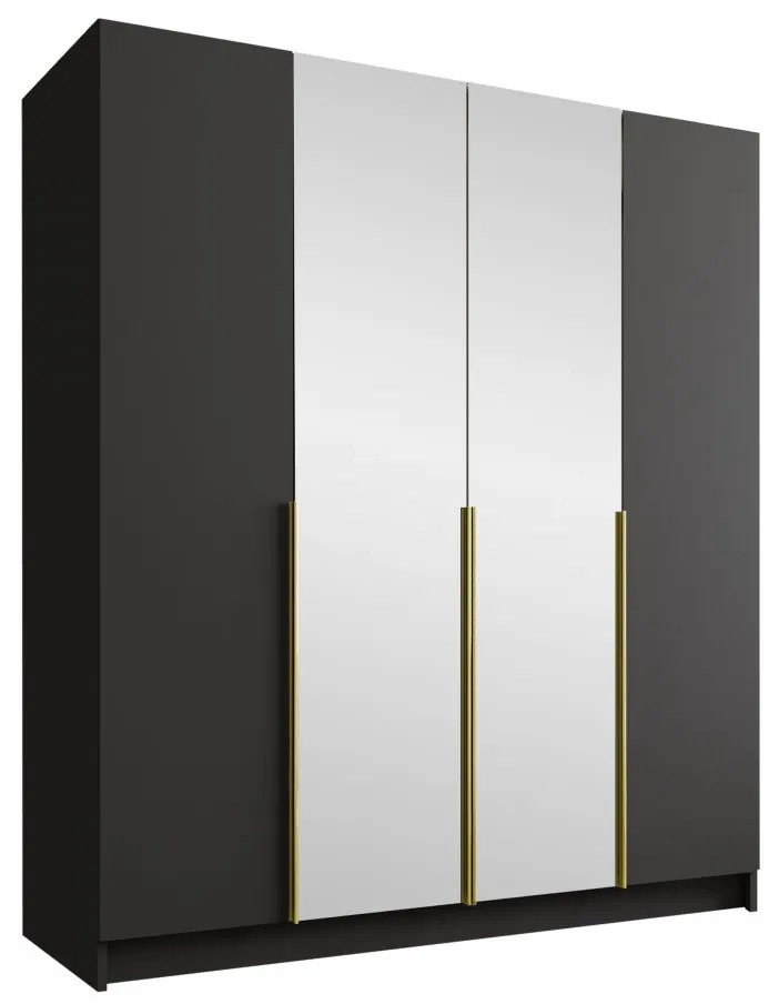 Dulap de haine Sezalos II (Negru + auriu) (cu oglindă). 1105823