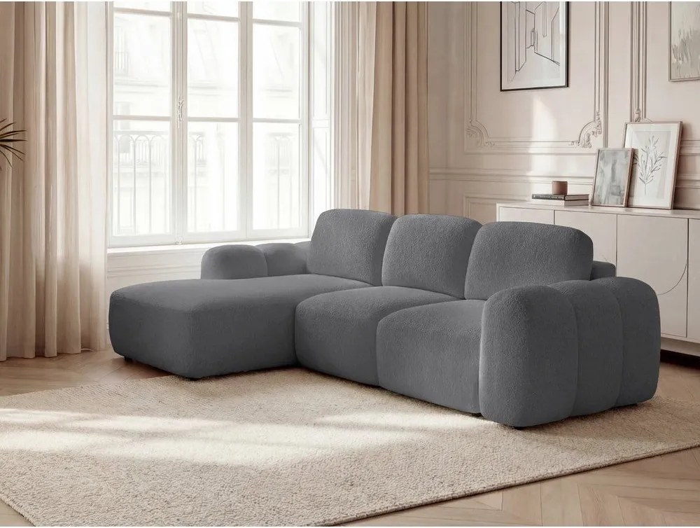 Colțar gri extensibil/cu spațiu de depozitare cu tapițerie din țesătură bouclé (cu colț pe partea stângă/cu șezlong) Montaigne – Bobochic Paris