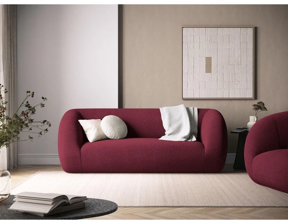 Canapea burgundy cu tapițerie din stofă bouclé 210 cm Essen – Cosmopolitan Design