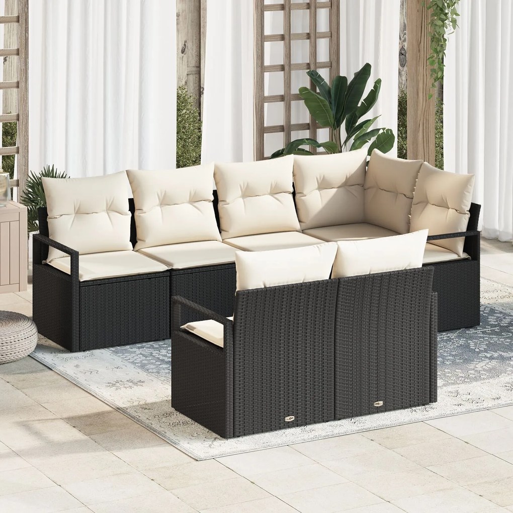 vidaXL Set de canapele pentru grădină 7 pcs Negru Rattan poli