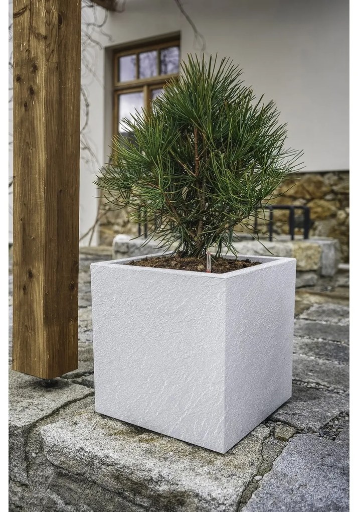 Ghiveci cu auto-udare Flower Lover CubicoStone alb, 27 cm, 27 cm