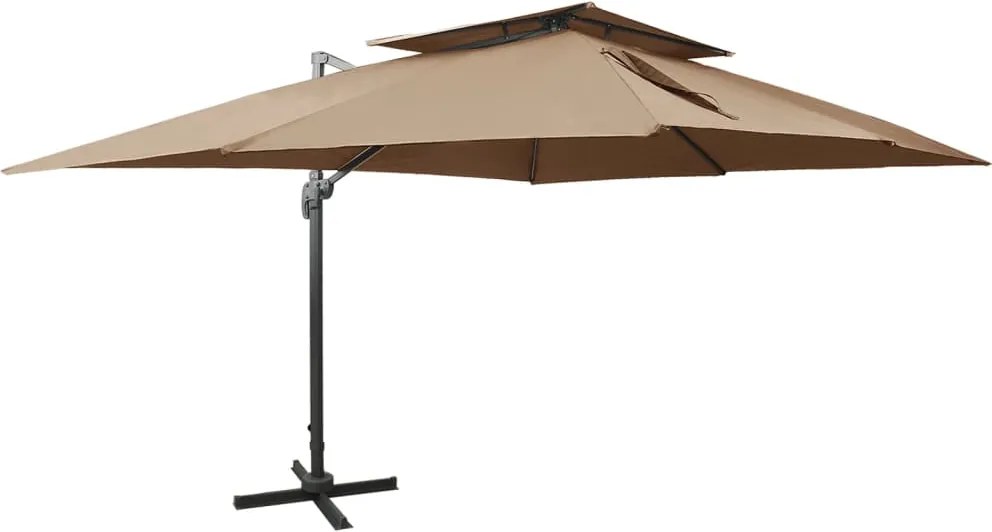 vidaXL Umbrelă în consolă cu înveliș dublu, taupe, 400x300 cm
