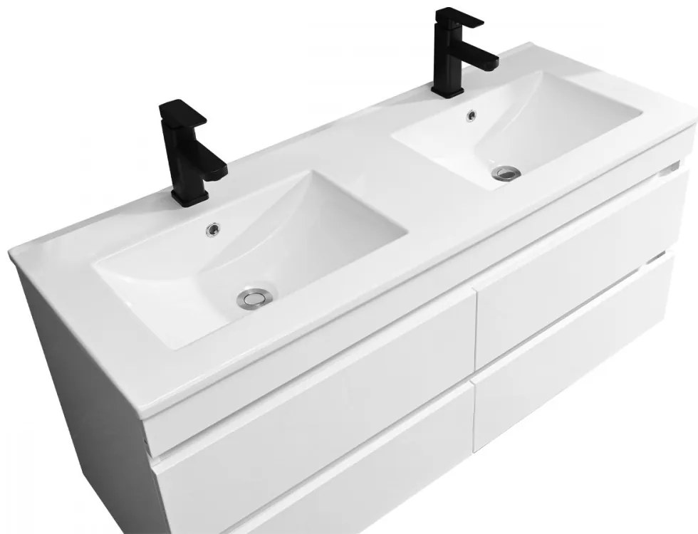 Mobilier de baie Cube 120 cm cu chiuvetă și oglindă ceramică 60x120 cm vopsit în alb lucios