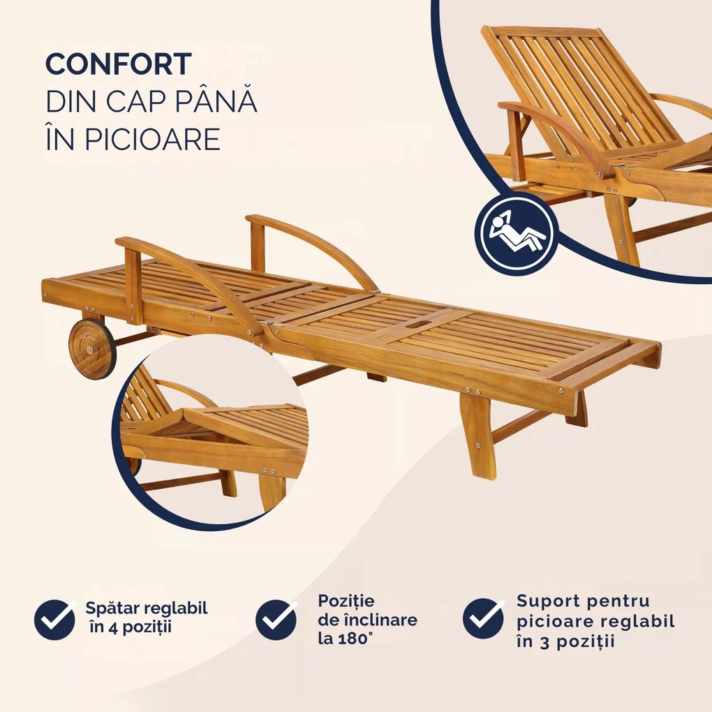 Șezlong de grădină TAMI SUN, 195,5x69x85cm, natur maro Jurhan