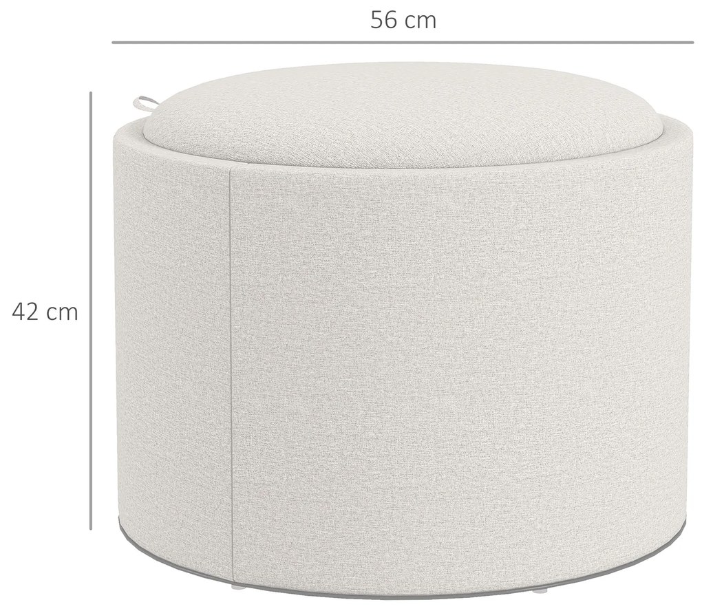 HOMCOM Taburet Taburet tapițat, in, spațiu de depozitare ascuns, capac reversibil, 5 6cm x 56 cm x 42 cm, crem + natural | Aosom Romania