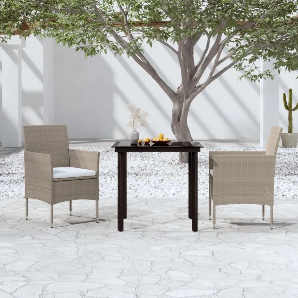 3099293 vidaXL Set mobilier de grădină, cu perne, 3 piese, bej și negru