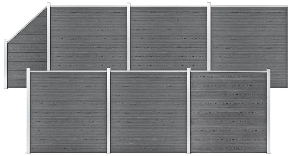 vidaXL Set panouri gard, 6 pătrate + 1 oblic, gri, 1138x186 cm, WPC