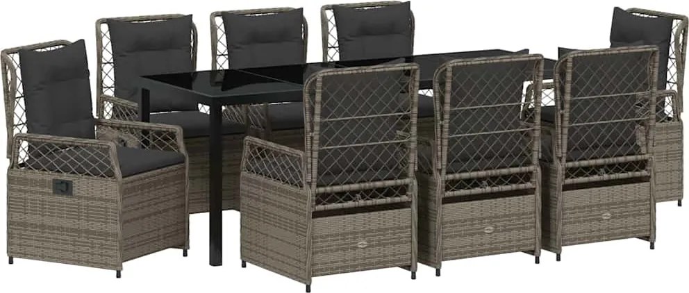 vidaXL Set de masă pentru grădină 9 pcs Gri poliratan