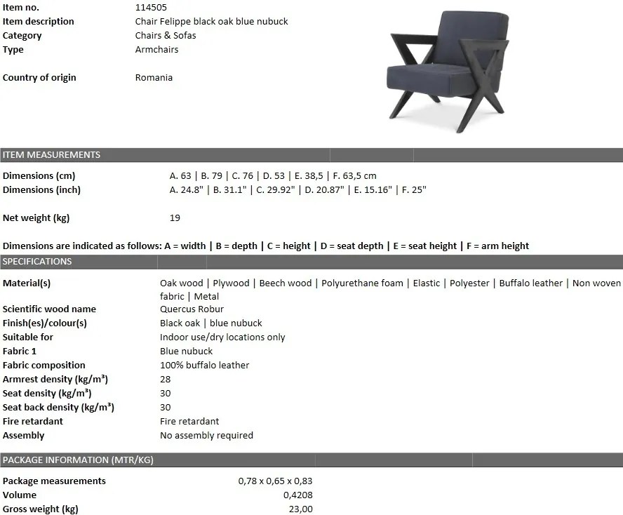 Fotoliu design modern LUX din piele naturala Felippe, albastru 114505 HZ