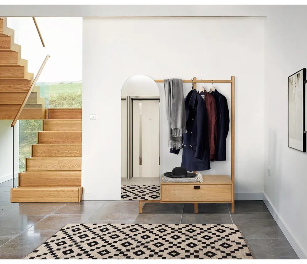 Cuier din lemn de stejar, cu oglindă Woodman Tripod