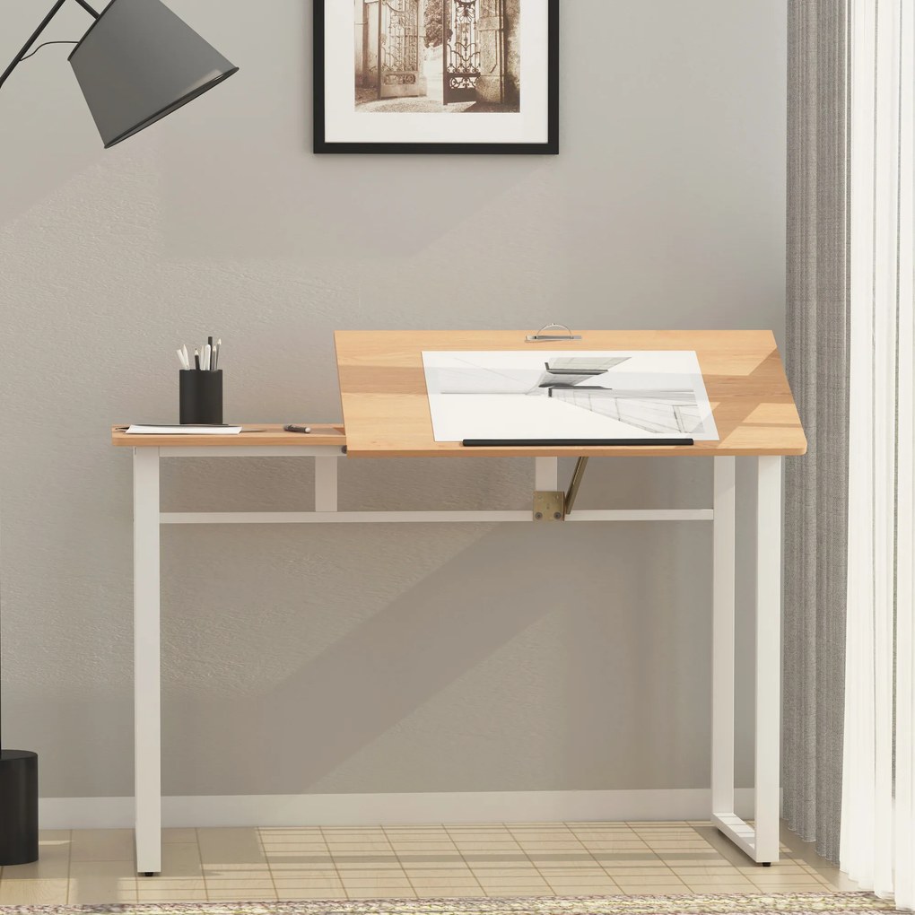 HOMCOM Birou masa de lucru cu blat reglabil pe colt alb 120 x 60 x 76cm