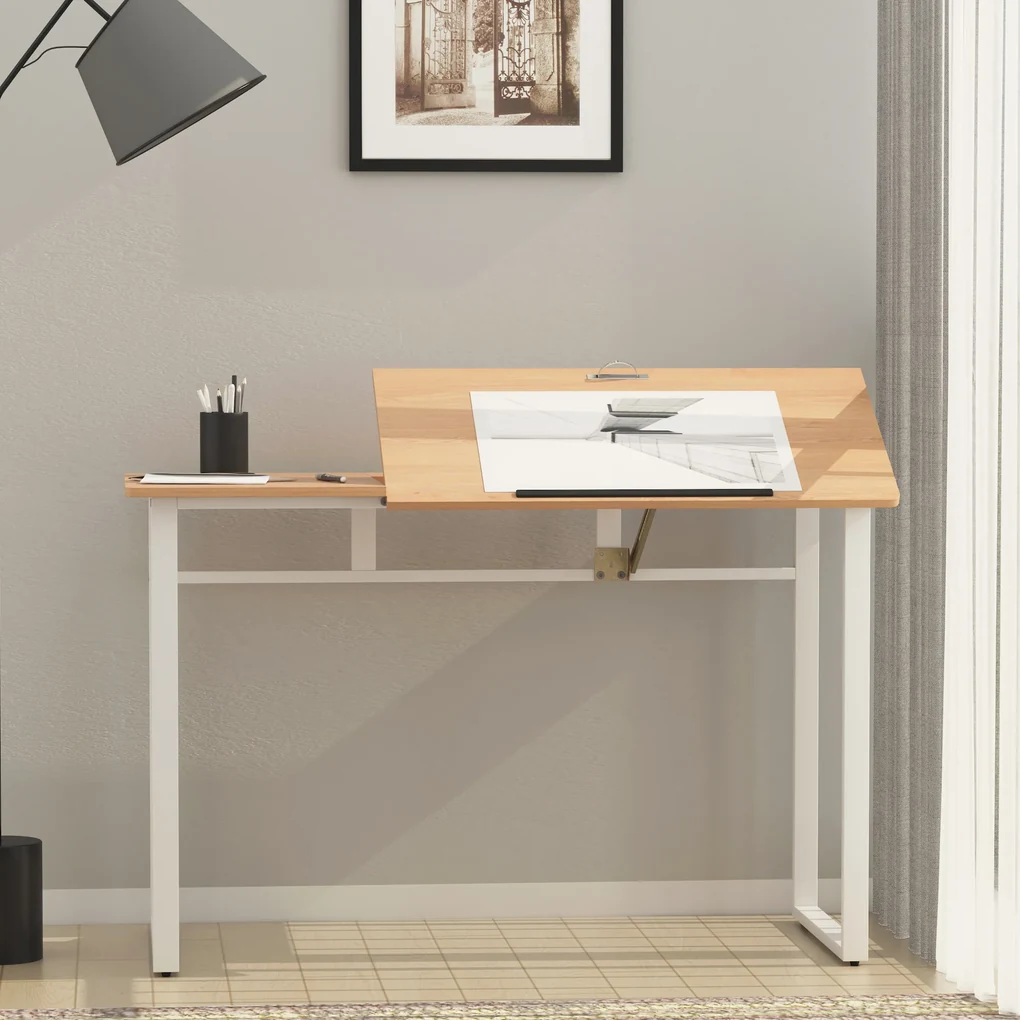 HOMCOM Birou masa de lucru cu blat reglabil pe colt alb 120 x 60 x 76cm