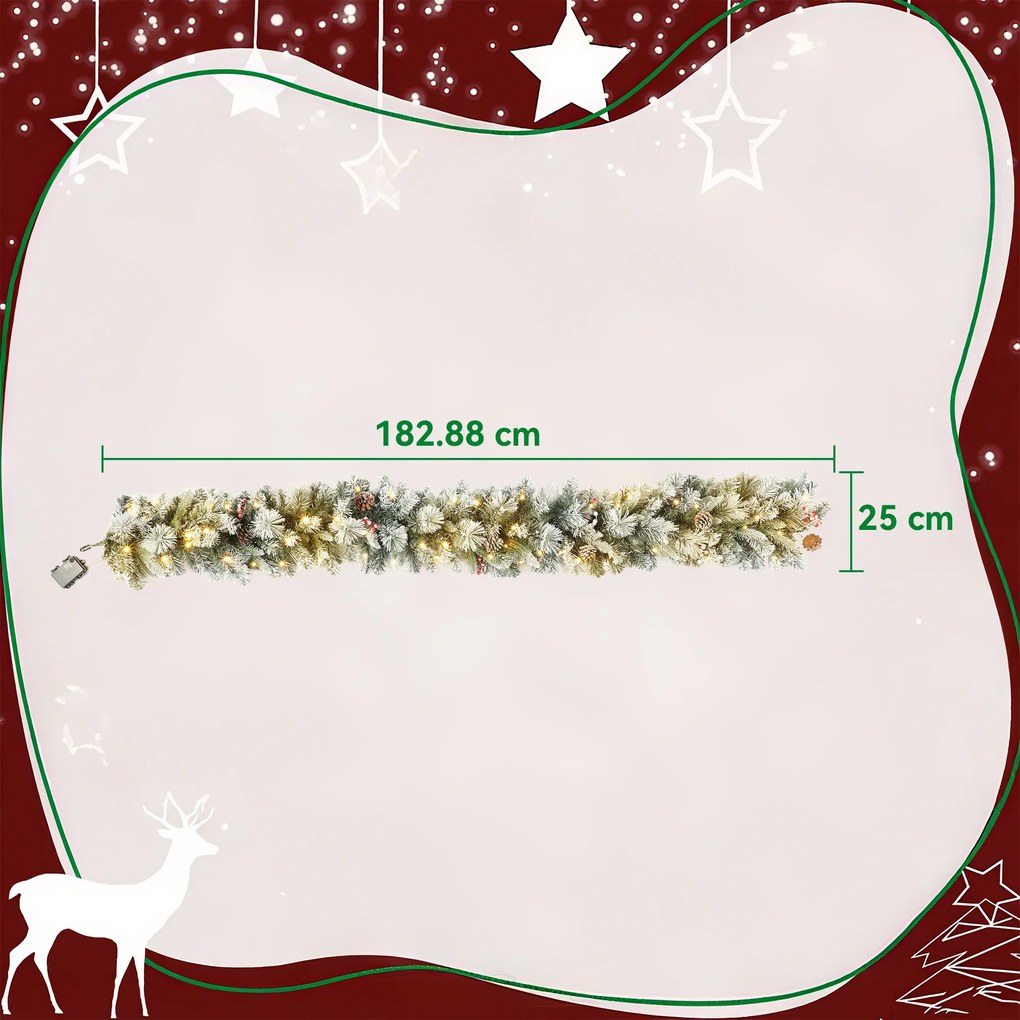 HOMCOM Ghirlanda de Crăciun Ø25x183 cm cu 50 de Lumini LED, Conuri de Pin și Boabe | Aosom Romania