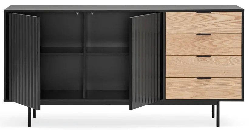 Comodă neagră/în culoare naturală joasă cu aspect de lemn de stejar 159x80 cm Sierra – Teulat