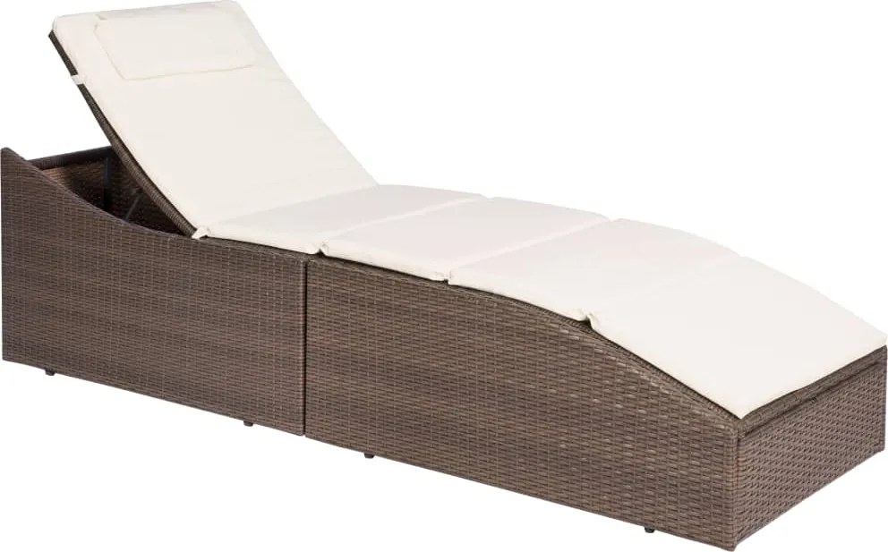 vidaXL Șezlong cu pernă, maro, poliratan
