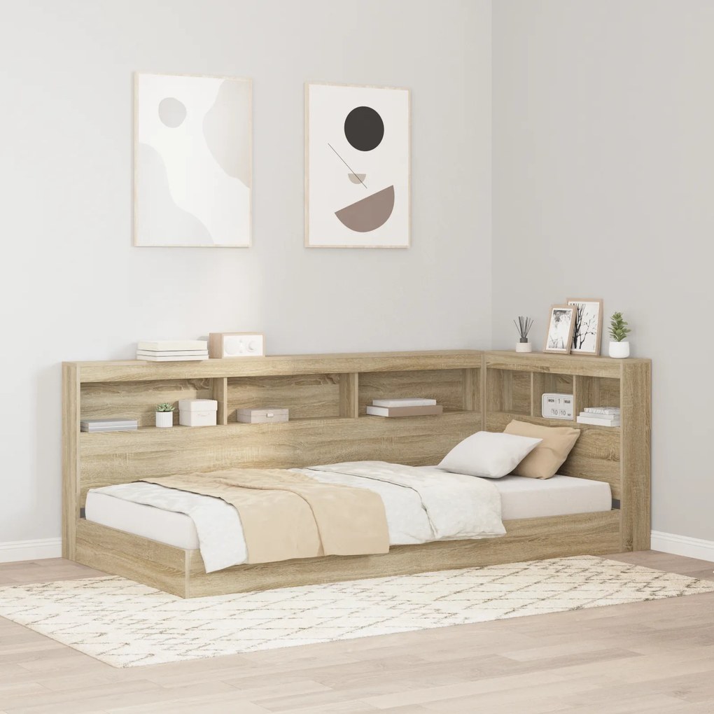 vidaXL Pat cu bibliotecă Sonoma Oak 100x200 cm din lemn compozit