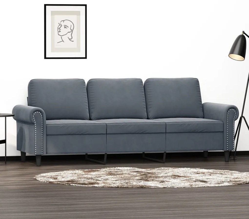 Canapea cu 3 locuri, gri inchis, 180 cm, material catifea