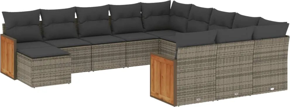 vidaXL Set canapea de grădină cu perne, 12 piese, gri, poliratan