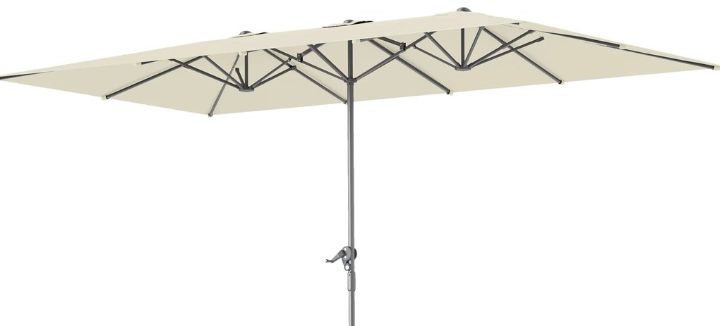 Outsunny Umbrelă dublă, 451 x 264 cm Umbrelă cu sistem de manivelă, 12 bale metalice, Stâlp din aluminiu, Crem | Aosom Romania