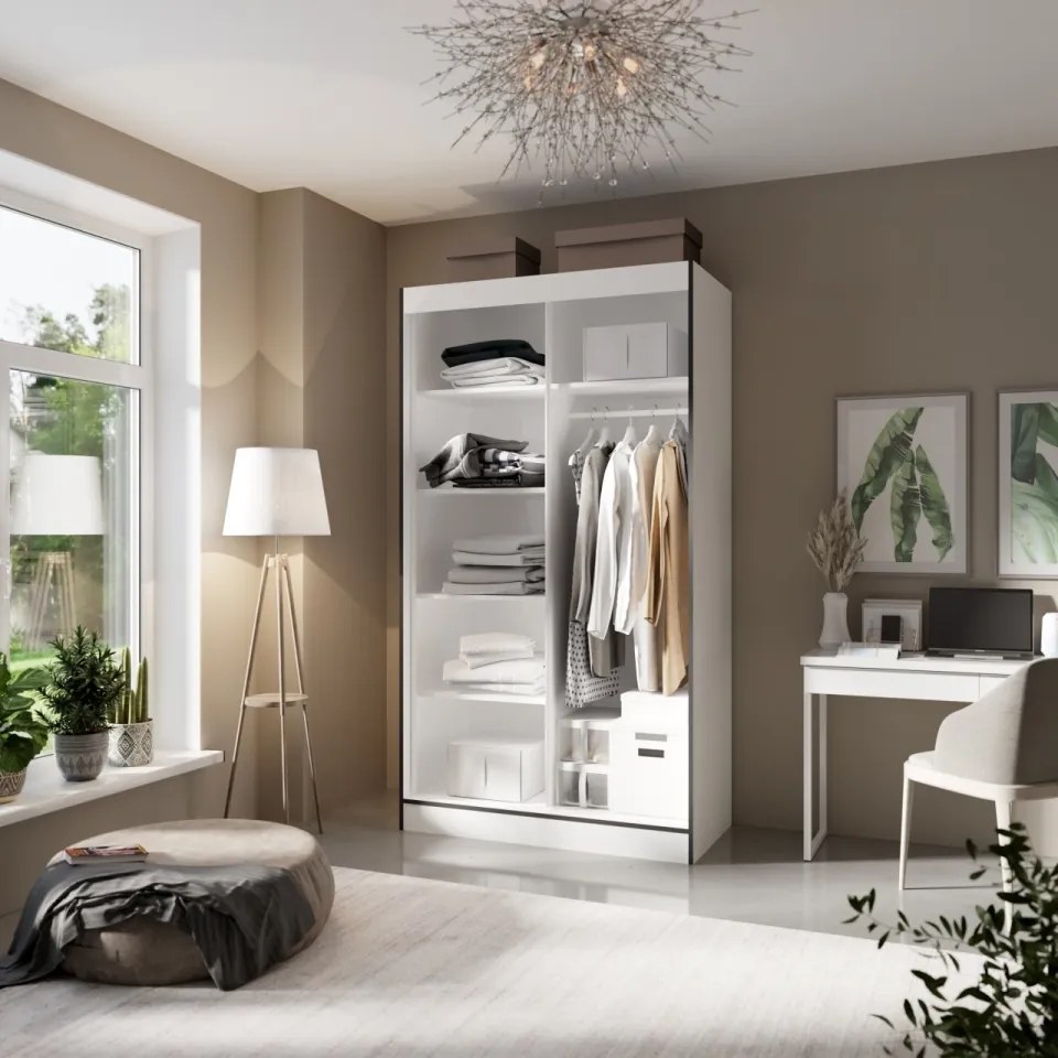 Dulap cu usi glisante si oglinda Osgar, ADRK Furniture (Culoare: Alb, Dimensiuni: 120x216 cm)