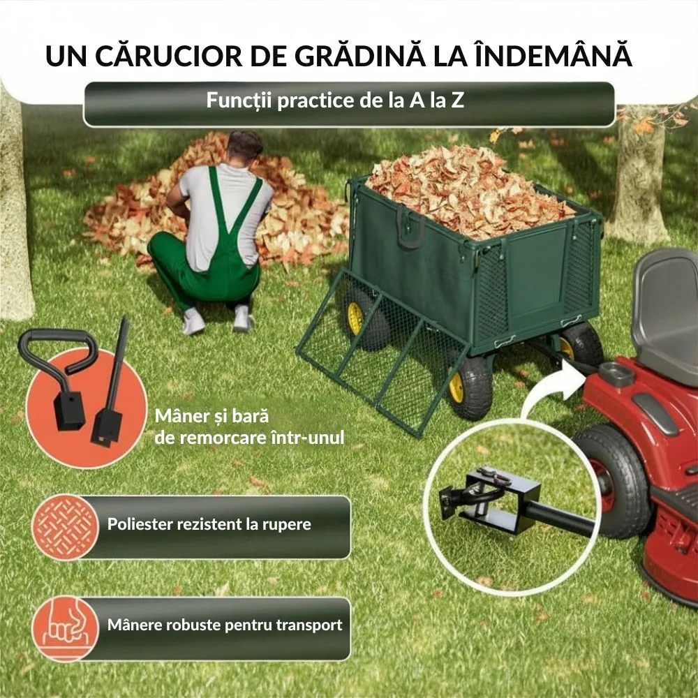 Cărucior de transport HECTOR, max. 550 kg, 110x75x52 cm, verde Gardebruk