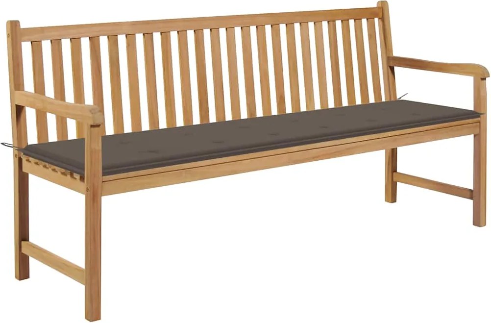 vidaXL Bancă de grădină, pernă gri taupe, 175 cm, lemn masiv de tec