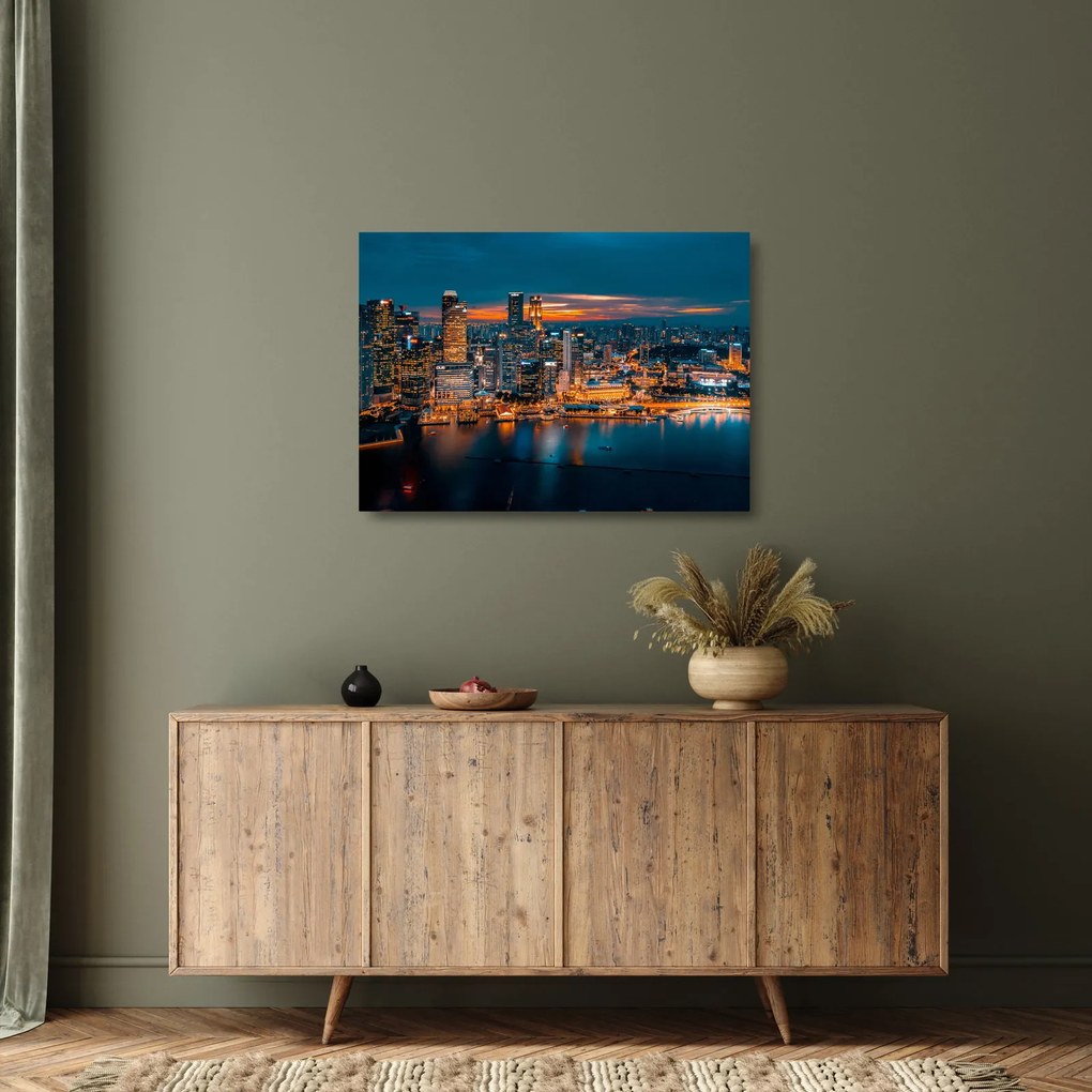 Tablou pe sticlă cu orașul nocturn (70x50 cm)