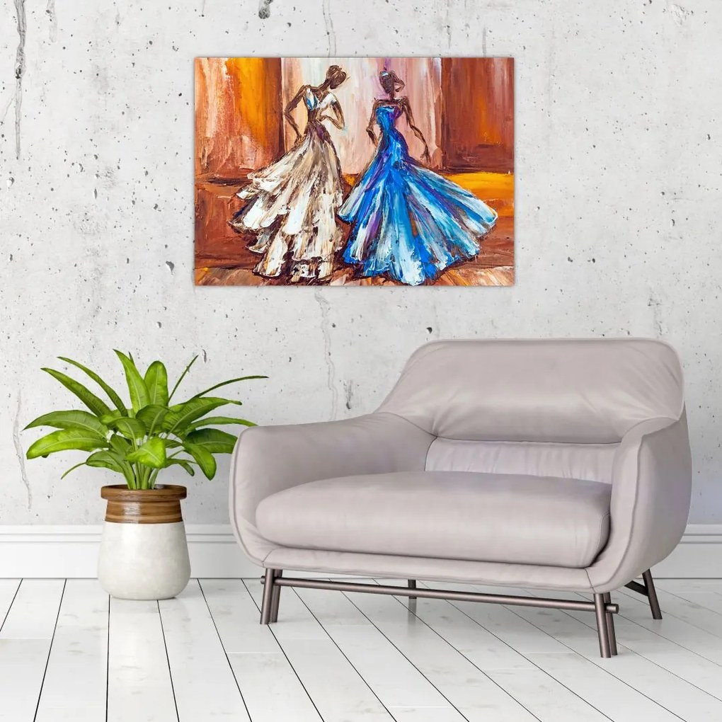 Tablou pe sticlă - Dansatoare, pictură în ulei (70x50 cm)