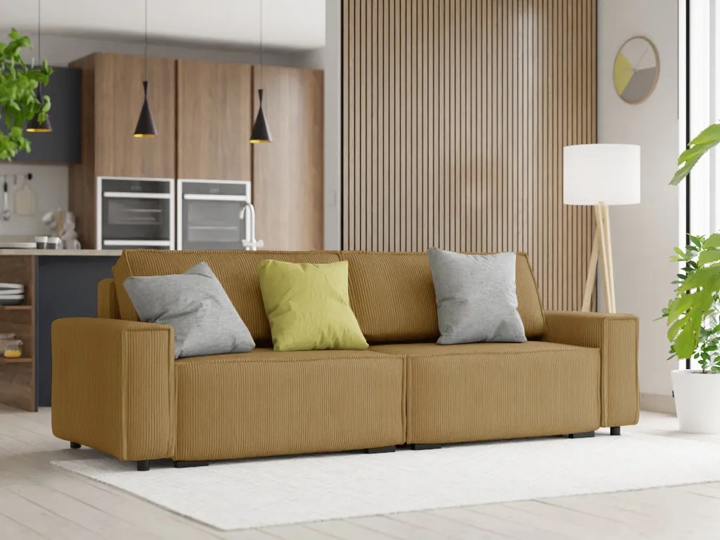 Canapea extensibila cu trei locuri cu taburet SMART SET, mustar