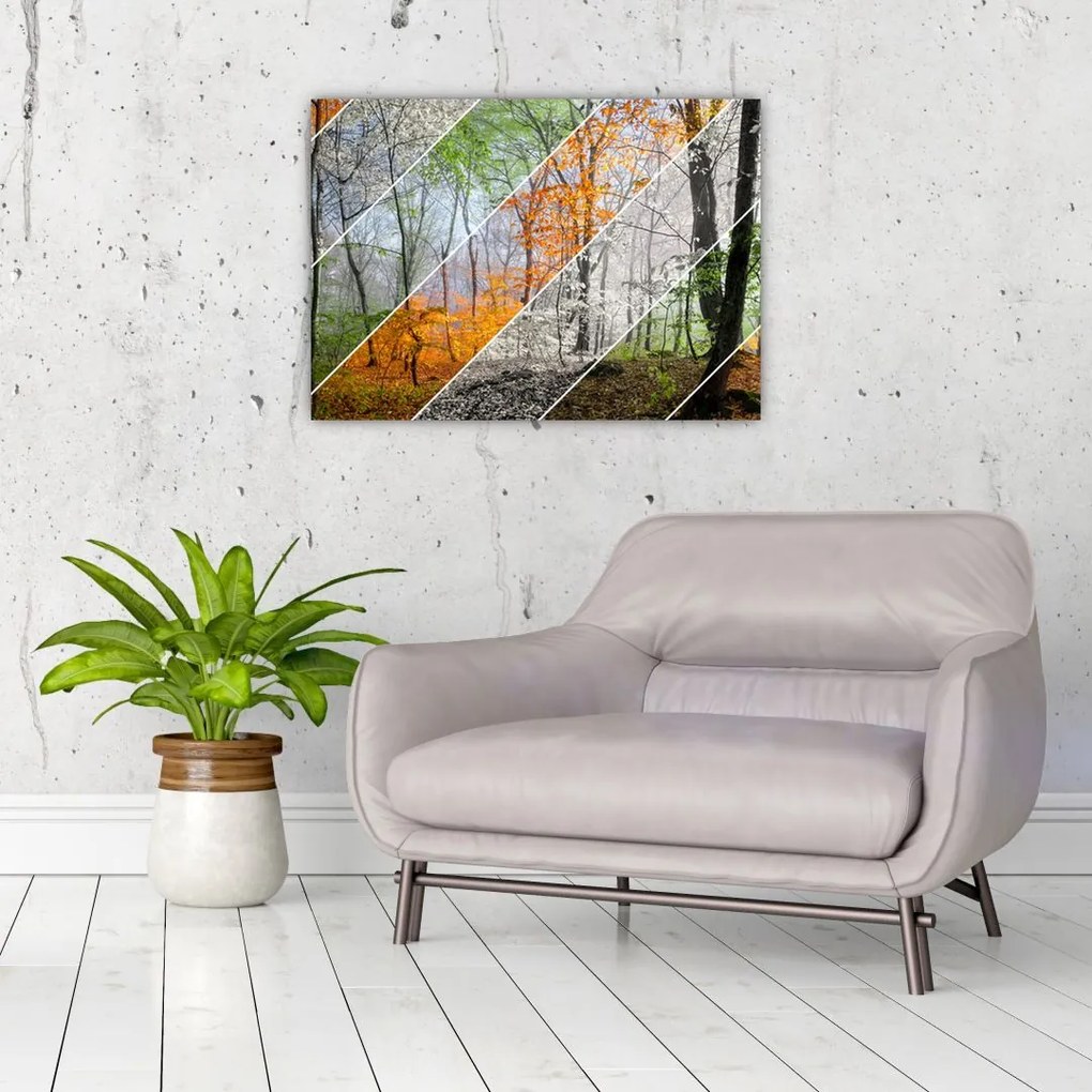 Tablou pe sticlă - Schimbarea anotimpurilor (70x50 cm)