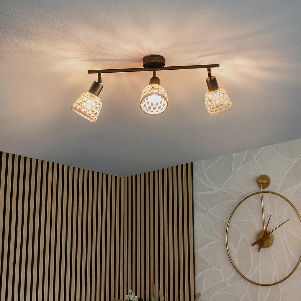 Spotlight oriental negru cu bambus 3 lumini - Rayan