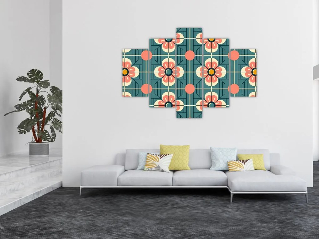 Tablou - Model retro cu flori (150x105 cm)
