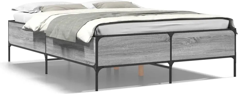 vidaXL Cadru de pat, gri sonoma, 150x200 cm, lemn prelucrat și metal