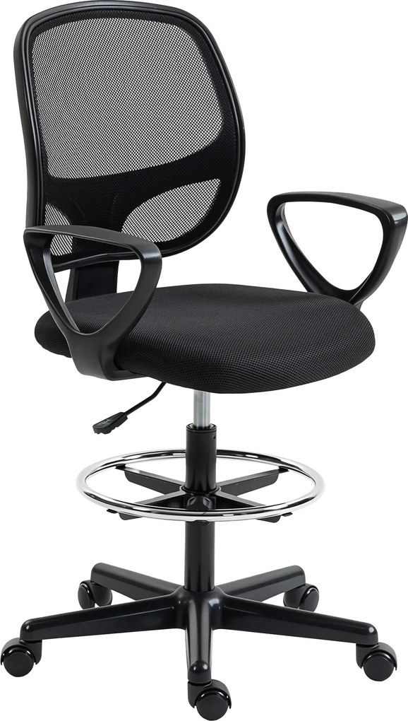 HOMCOM Scaun de birou ergonomic, fotoliu de birou cu suport pentru picioare și cotiere, înălțime reglabilă, 59x58x103-123cm, negru | Aosom Romania