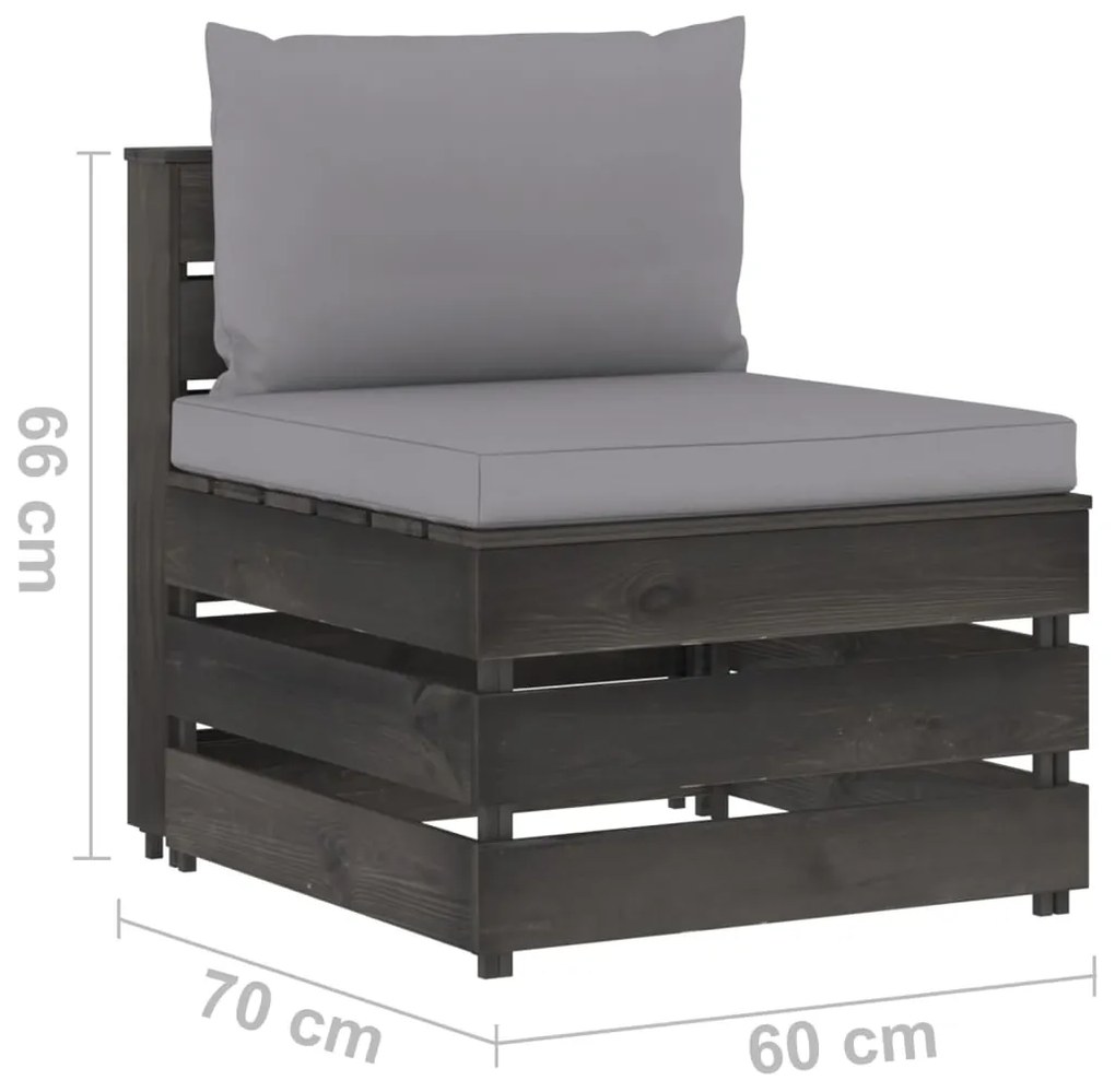 Set mobilier gradina cu perne, 9 piese, gri, lemn tratat Gri, 9